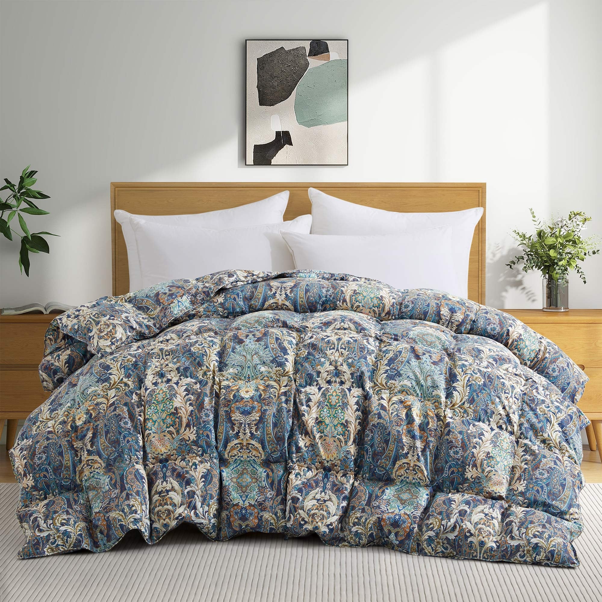 All Season Paisley Floral Printed White Goose Feather Down Comforter