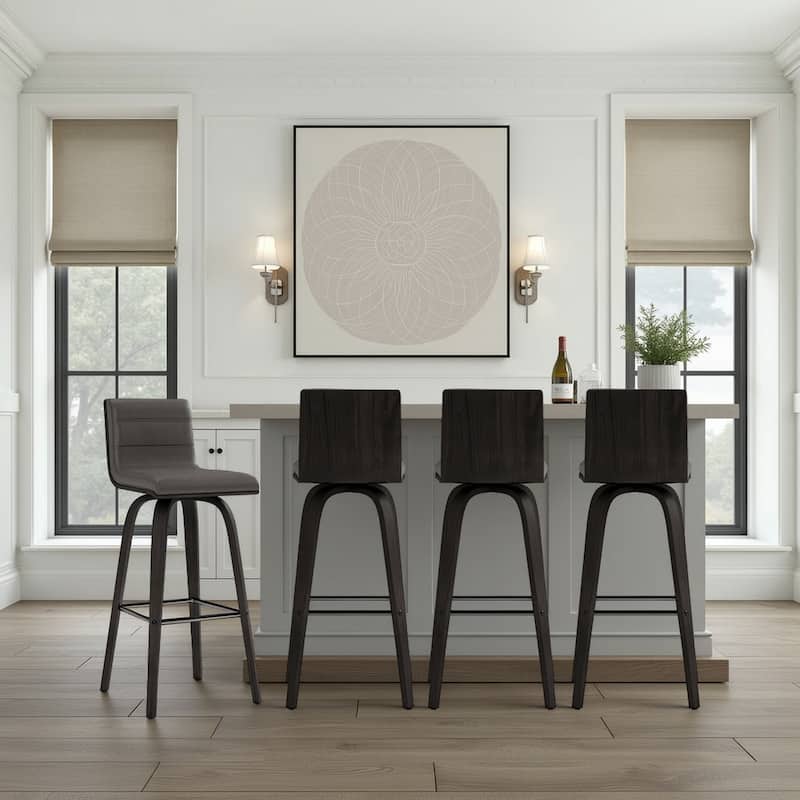 Skara Swivel Bar Stool, Upholstered Bar Height Chair with Bentwood Frame - Grey & Black - Set of 4