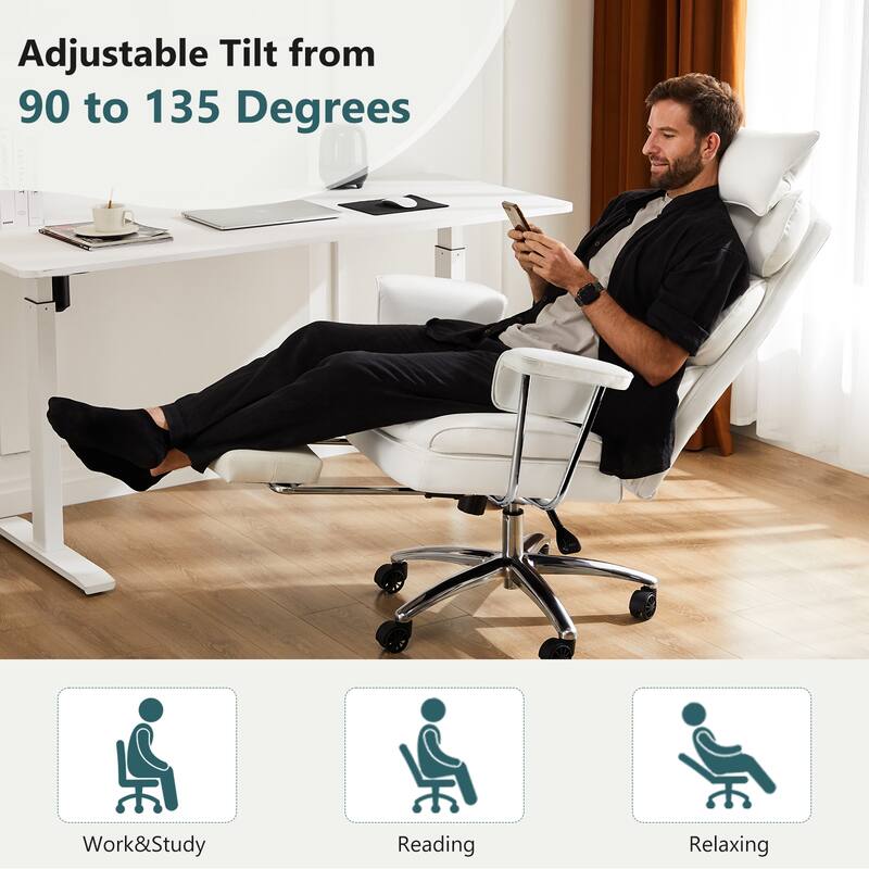 Office chair - high backrest with footstool and lumbar cushion