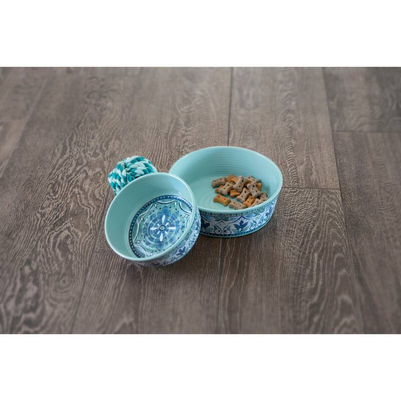 Abode Homewares Gibraltar Melamine Pet Bowl - Large - 8 Cups - Teal - Set of 2