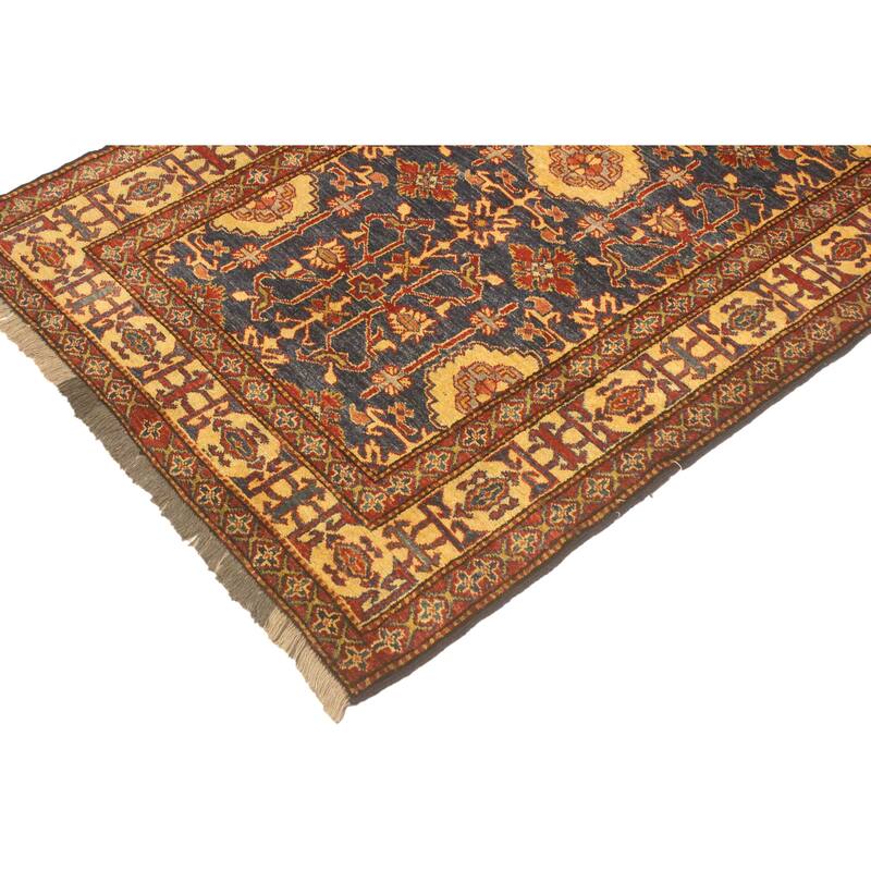 Tribal Super Kazak Daxton Blue/Gold Hand Knotted Wool Rug - 3'11'' x 6'3''