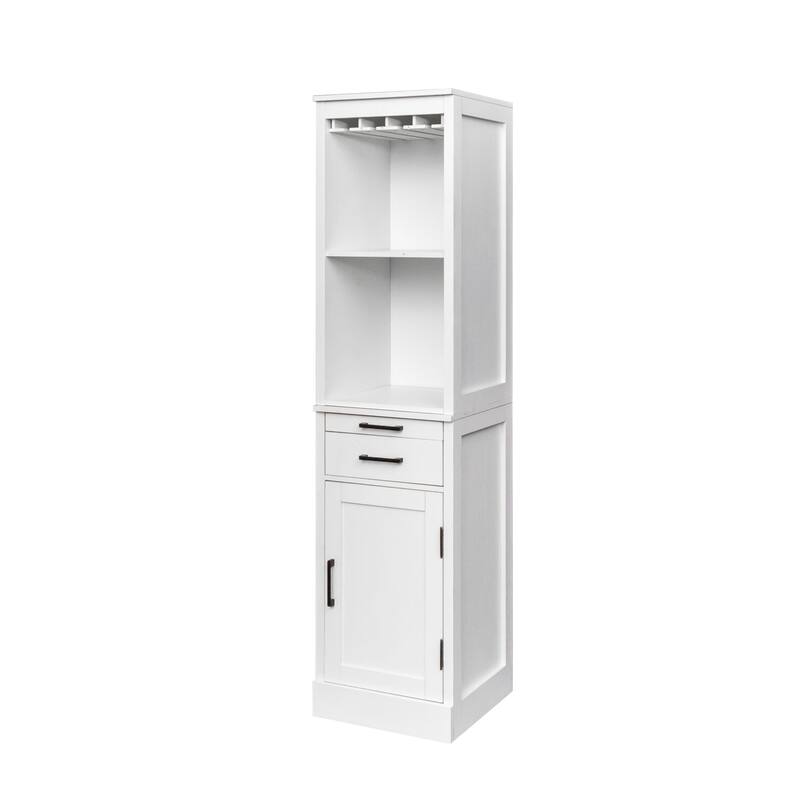 Roomfitters White Wine Bar Cabinet, Modular Storage Cabinet with Shelves and Glass Rack for Dining Room or Living Space