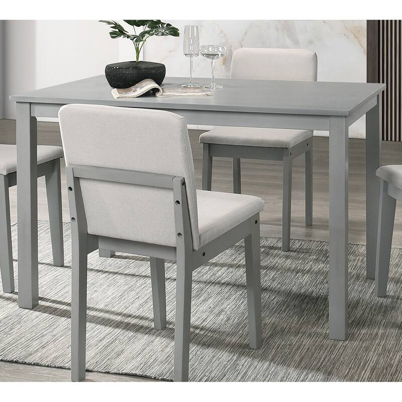 Grey Finish 5pc Dining Room Set Dining Table 4x Chairs Beige Fabric Chair Seat Kitchen Breakfast Dining room Furniture R