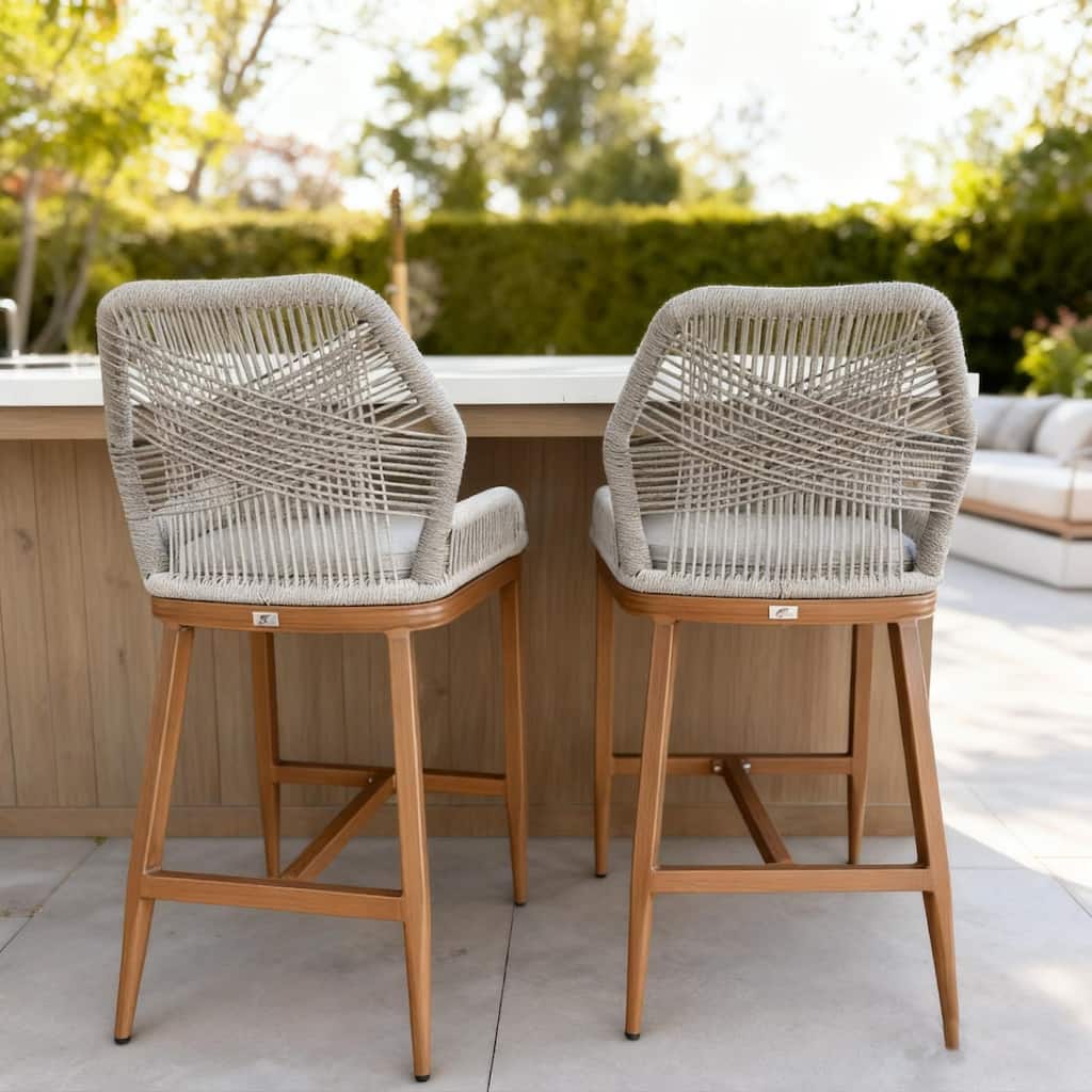 PURPLE LEAF 2 Set Outdoor Bar Stool Chair Set, Modern Counter Height Stool, Cushion Included