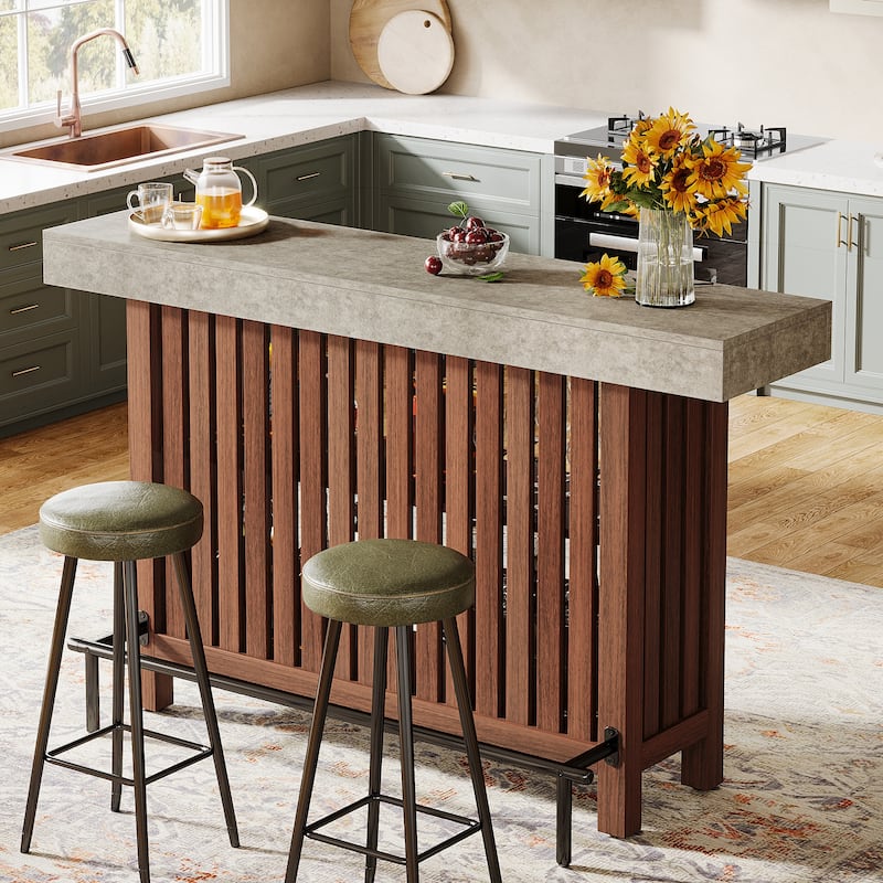 63" Home Bar Unit, Modern 2-Tier Bar Table with Footrest