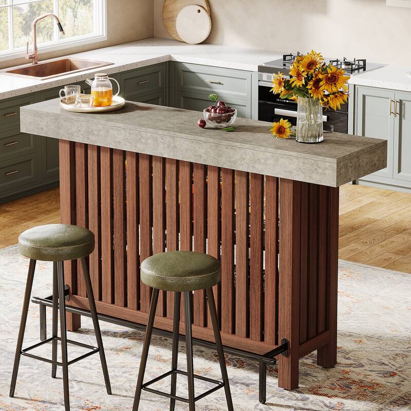 Home Bar Unit, Modern 2-Tier Bar Table with Footrest - 15.75"D x 62.99"W x 41.54"H