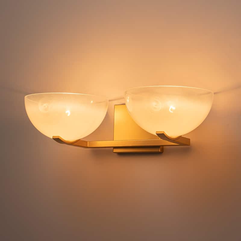 Modern Bowl-Shape Vanity Lights with Gradient White Glass Shades - 2-Light