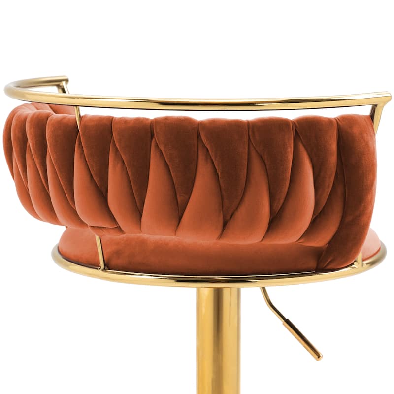 Velvet Upholstered Adjustable Bar Stool Swivel Counter Chair Set of 2