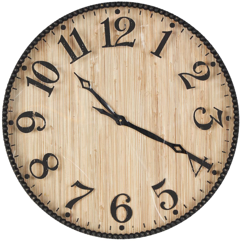 Wood Distressed Decorative Wall Clock with Black or White Beaded Wood Frame - Light Brown - Roche River Decor