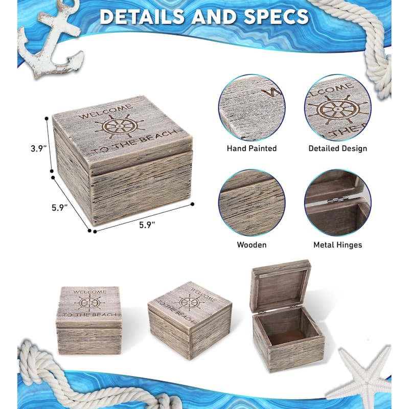CoTa Global Driftwood Large Sized Jewelry Box w/ Ship Wheel Decoration - 5.9 inches