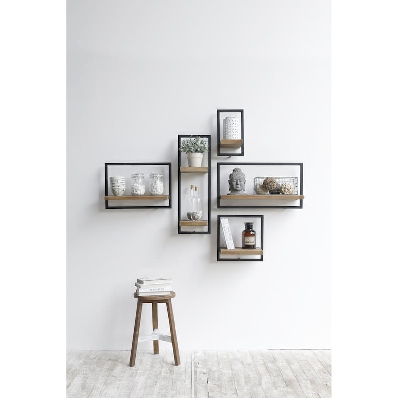 Wide 26" Wide Metal Frame Wall Shelf, Natural