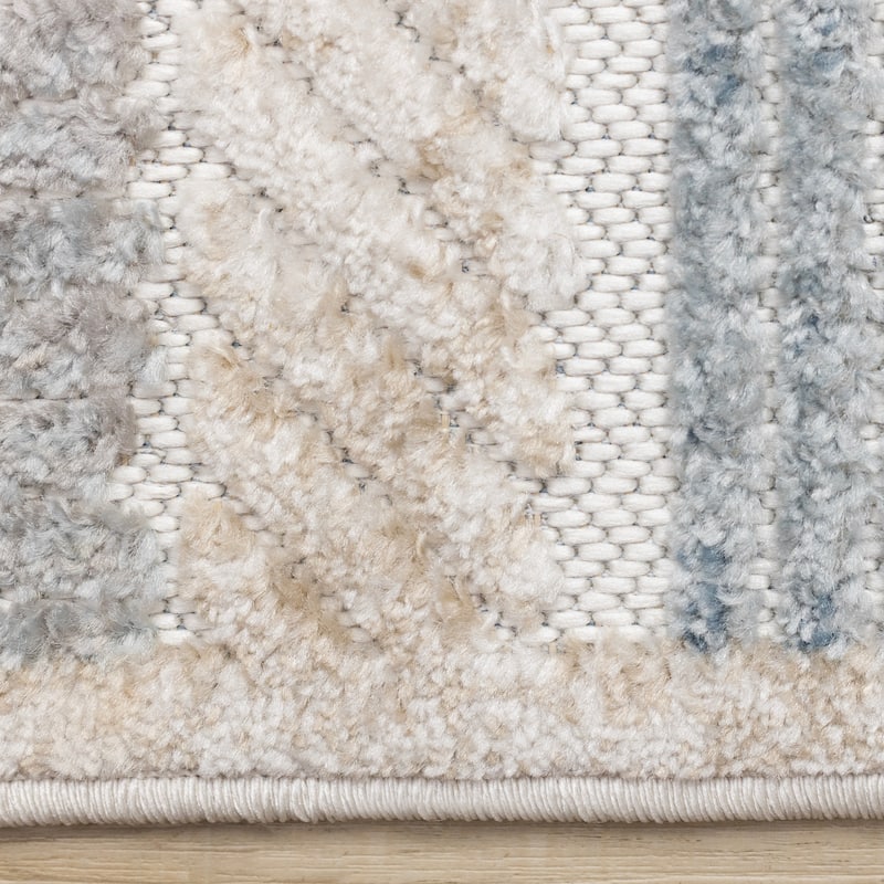Blue Beige Grey Striped Sandbanks High-Traffic Rug