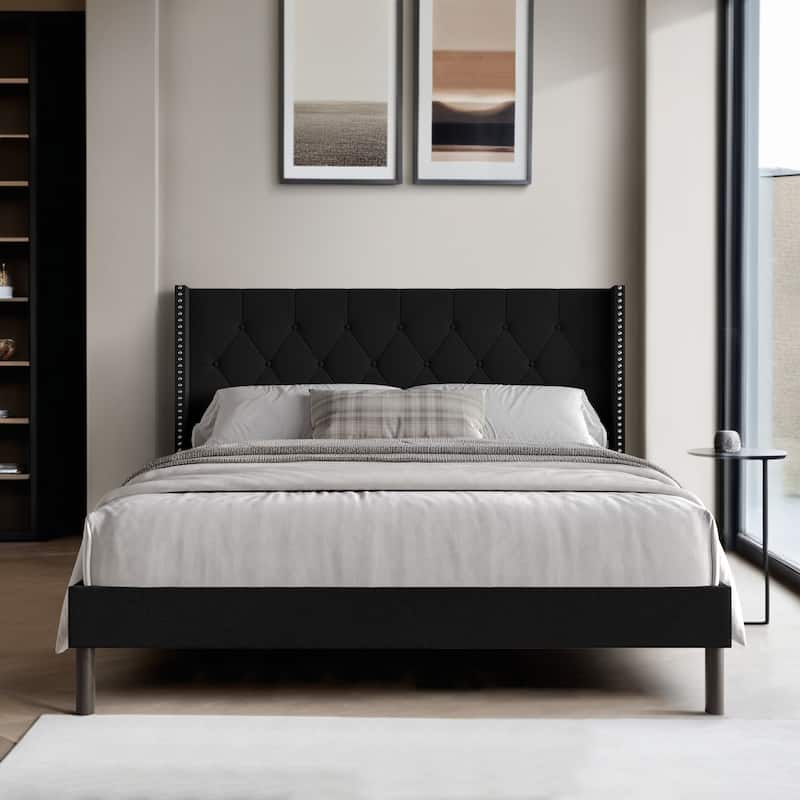 Clayfell Cicero Tufted Upholstered Wingback Panel Bed - Black - King