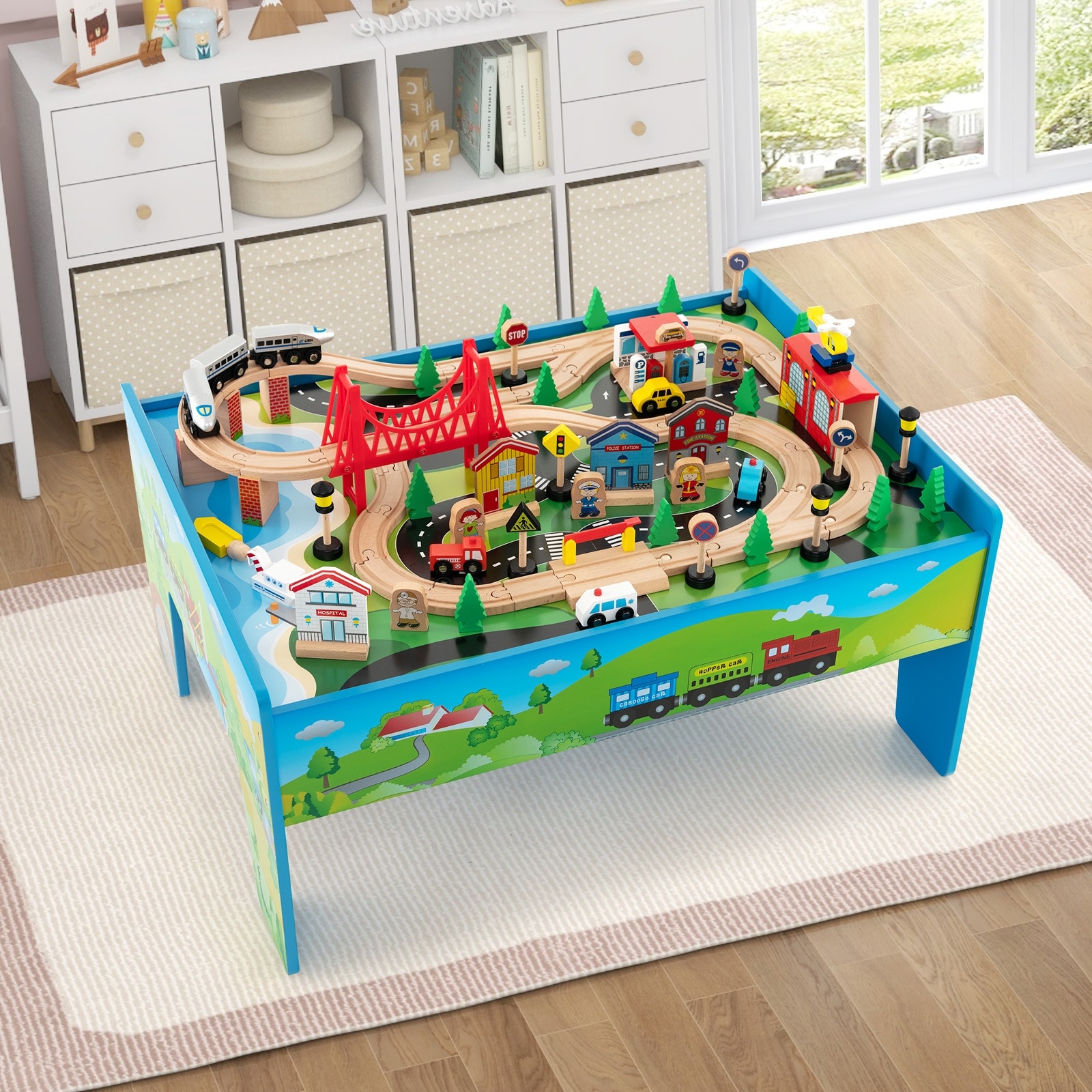 80 Piece Wooden Train Set and Table 32.5 x 23.5 x 16 L x W x H On Sale Bed Bath Beyond 40837042