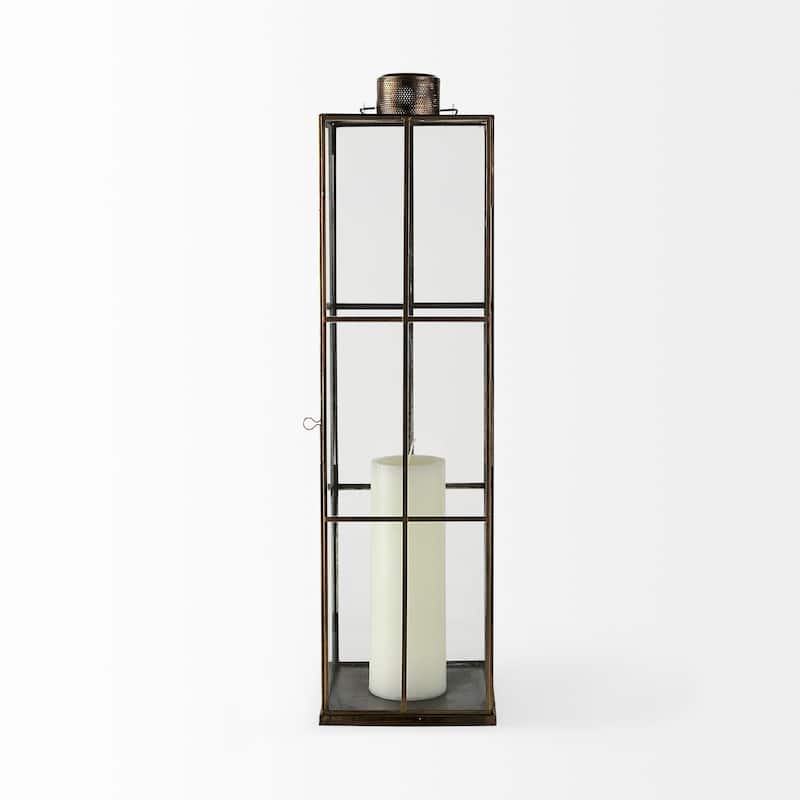 Grimwig Large Gold Metal & Glass Square Candle Holder Lantern