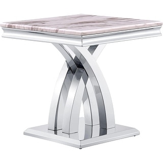 Modern 22 inch Grey and Silver End Table with Polished Stainless Steel ...