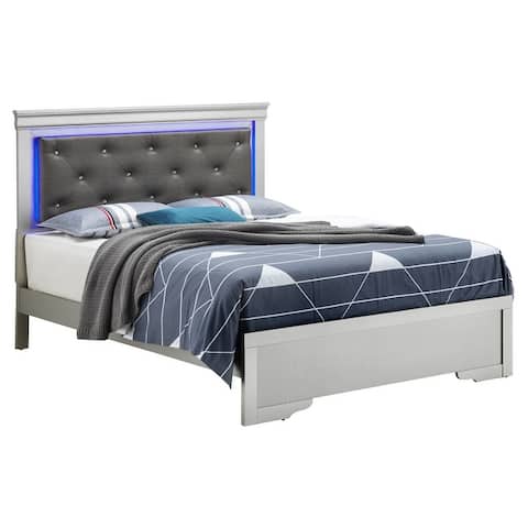 Lorana Button Tufted LED Faux Leather Bed