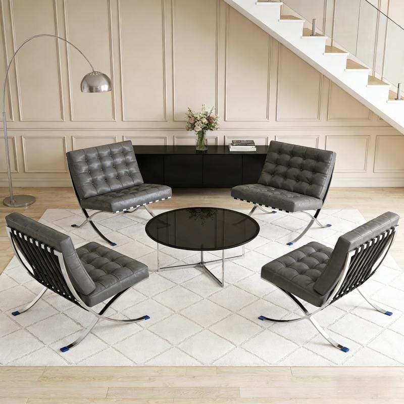 Mid Century Tufted Top Grain/ Faux Leather Upholstered Lounge Chair