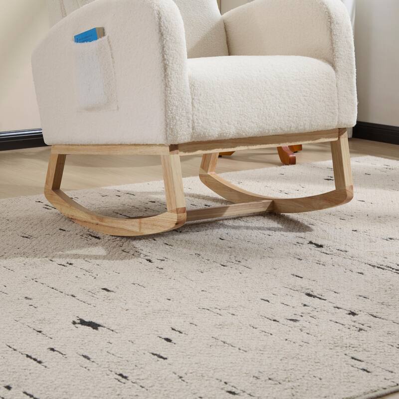 Anmytek Modern Nursery Glider Rocking Chair Solid Wood Legs High Backrest Side Pocket for Living Room Lounge