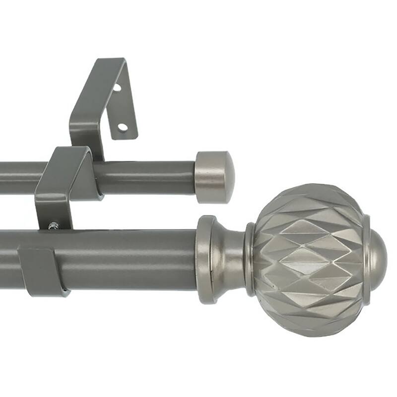 Meriville 1-Inch Diameter Double Window Curtain Rod, Castani Finial - Gun Metal - 28"-48"