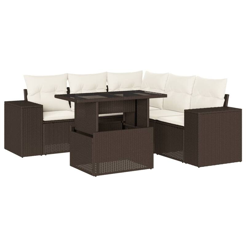 vidaXL Patio Sofa Set with Cushions Outdoor Furniture 6 Piece Poly Rattan - 21.7 x 39.4 x 28.7