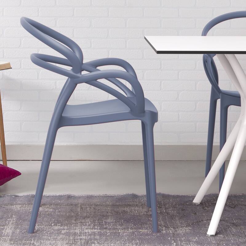 33" Gray Outdoor Patio Round Dining Arm Chair