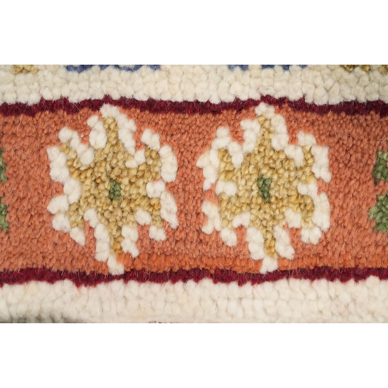 Hand Knotted Oriental 100% Wool Carpet Traditional Geometric Beige & Ivories Kazak Area Rug - 5' 11'' X 3' 10''