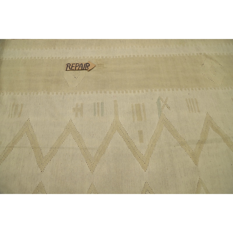 Hand Woven Oriental 100% Wool Carpet Southwestern Tribal Beige & Ivories Kilim Area Rug - 12' 10'' X 9' 9''