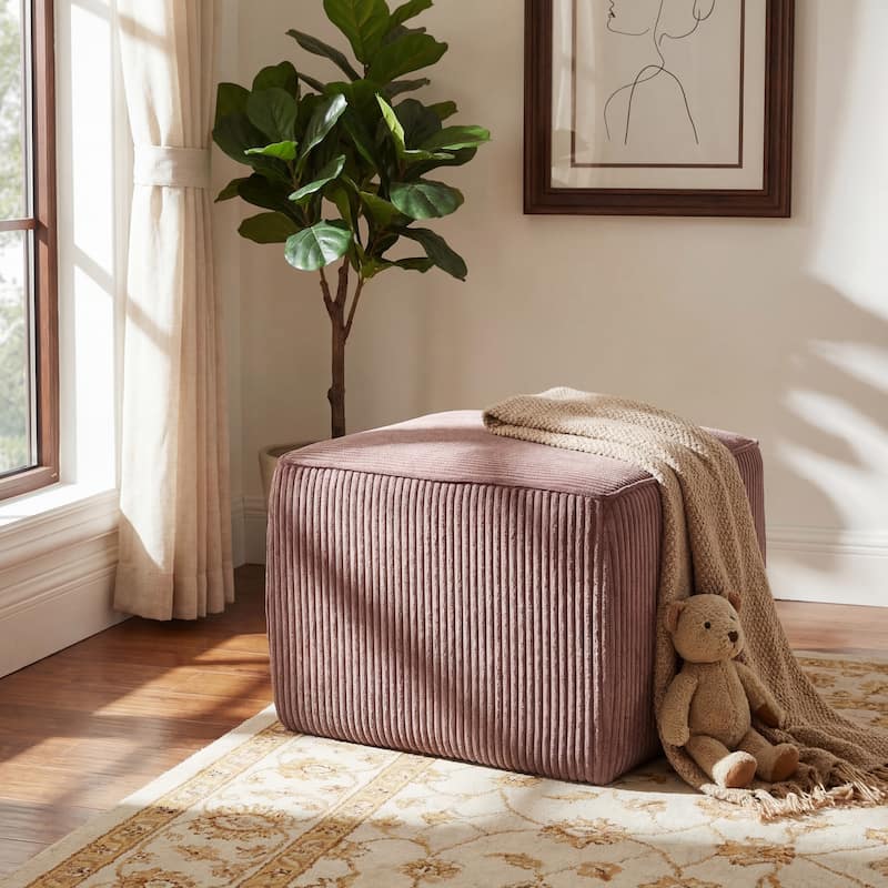 Christopher Knight Home - Mid-Century Modern Upholstered Corduroy Ottoman with Pocket Coil Comfort - Pink