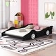 preview thumbnail 2 of 8, Full Size Race Car-Shaped Wooden Floor Platform Bed with Wheels, Black