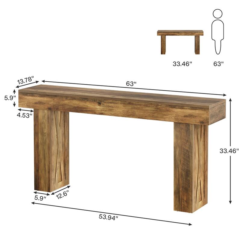63-Inch Wood Narrow Console Sofa Table with Pedestal for Entryway