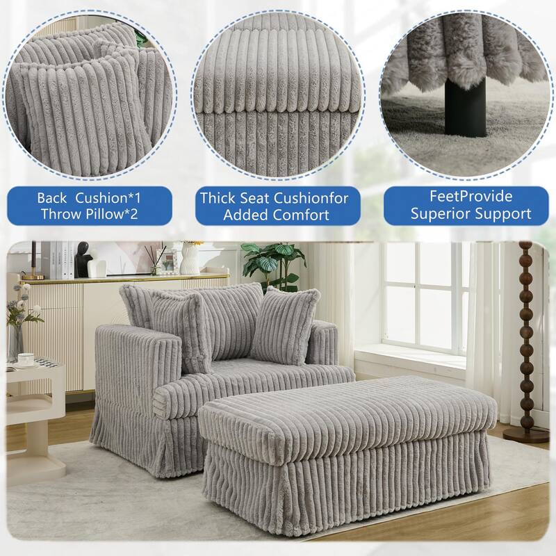 47.7'' Corduroy Deep Seat Upholstered Daybed with Movable Ottoman