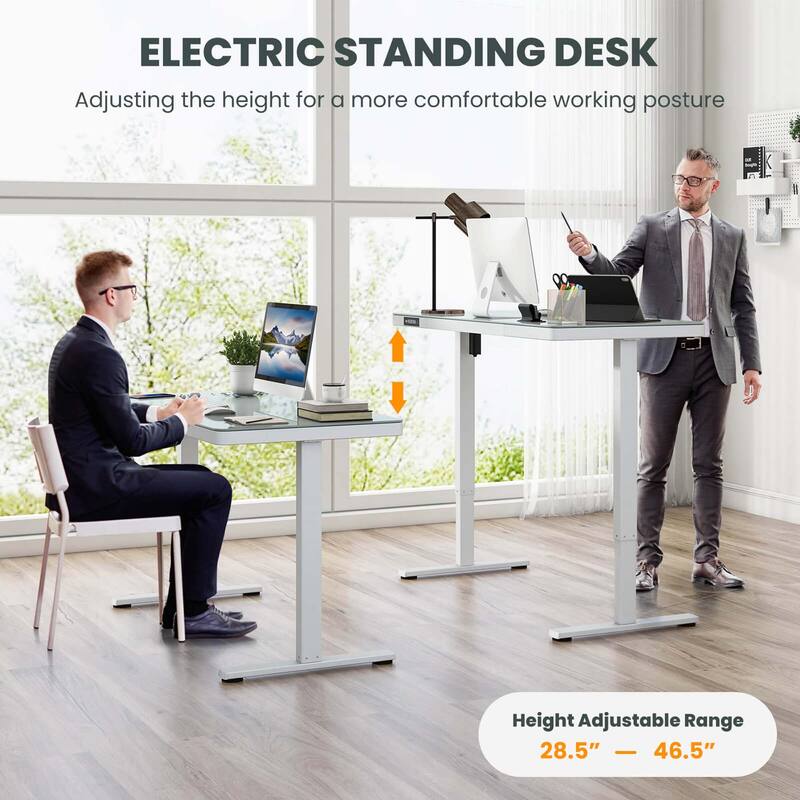 Costway 48" x 24" Whole-Piece Glass Standing Desk w/Drawers Writable