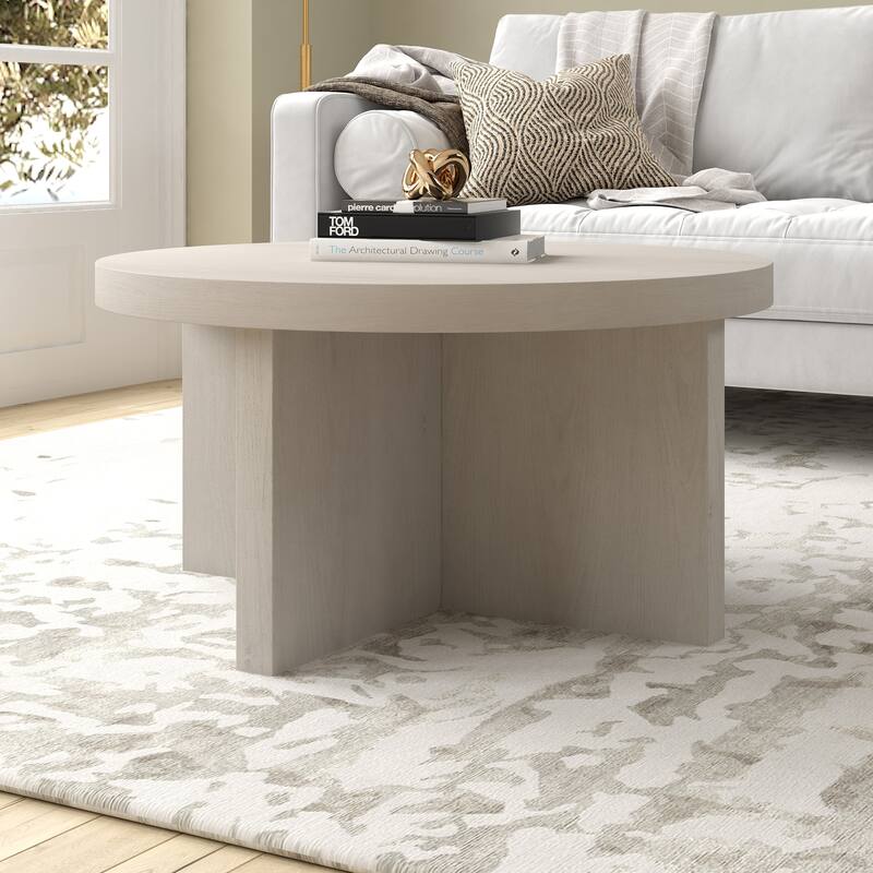 Elna 33" Wide Round Coffee Table - 33" Wide - Alder White