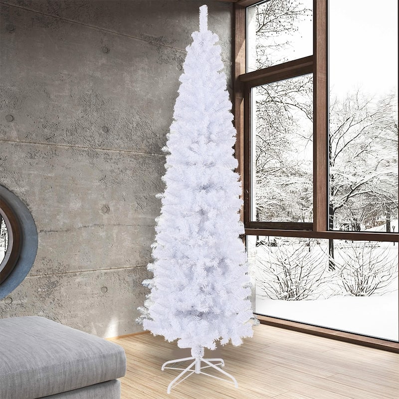 7.5Ft White Slim Christmas Tree, Premium Artificial Christmas Tree - Halloween Christmas Décor