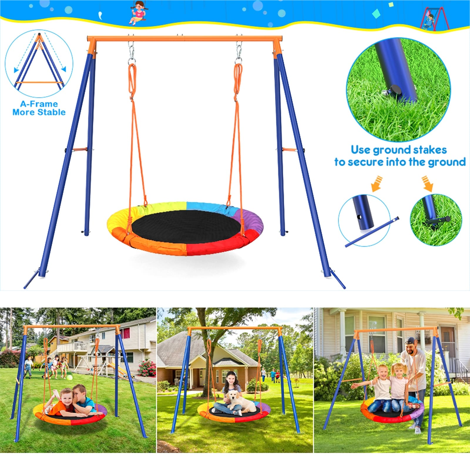 Saucer Swing with Stand for Kids Outdoor 440lbs Swing Set Heavy-Duty - 40  in - On Sale - Bed Bath & Beyond - 37838981