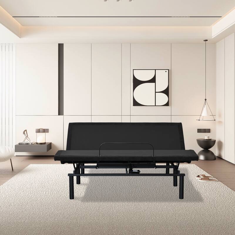 Adjustable Electric Bed Base with Remote Control Folding Design - Antique Black - King