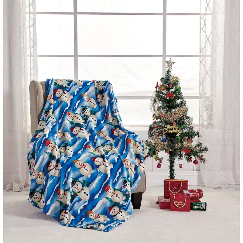 Velvet Touch Holiday Throw Fleece Blanket (50" x 60") - Snowman Friends - Snowman Themed Throw Blanket
