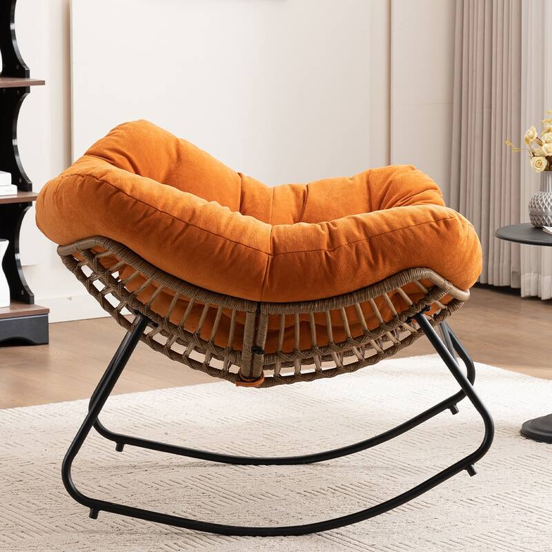 Rocking Chair, Chenille Upholstered Accent Chair, Modern Nursery Rocking Chair for Living Room, Bedroom, Apartment - Orange