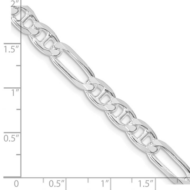 Curata 925 Sterling Silver Rhodium 6.5mm Figaro Mariner Anchor Chain Necklace for Men