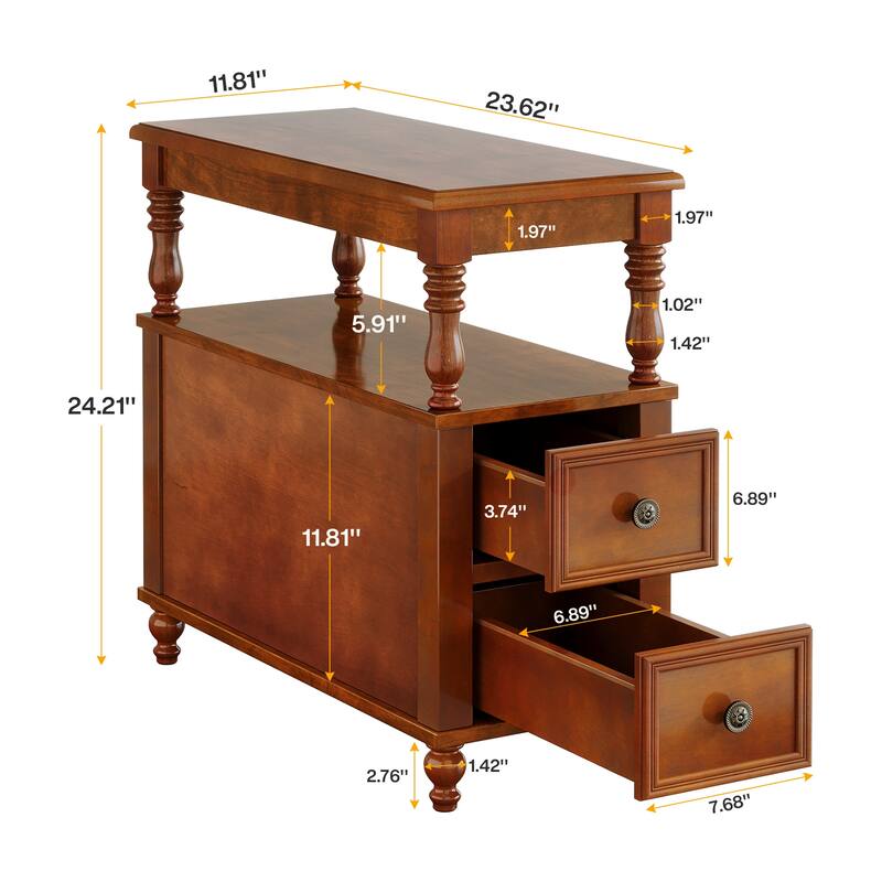 Solid Wood 2-Drawers Side Table