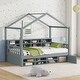 preview thumbnail 10 of 16, Wooden Twin Size House-shaped Bed with Storage Shelves and a Mini-Cabinet Grey