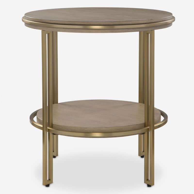 Two Tier Round End Table - 23" - Brown and Brass
