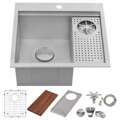 Ruvati Glass Rinser and Sink Combo 22 inch Workstation for Wet Bar Bottle Washer Drop in Topmount - 22 x 20 - 22 x 20