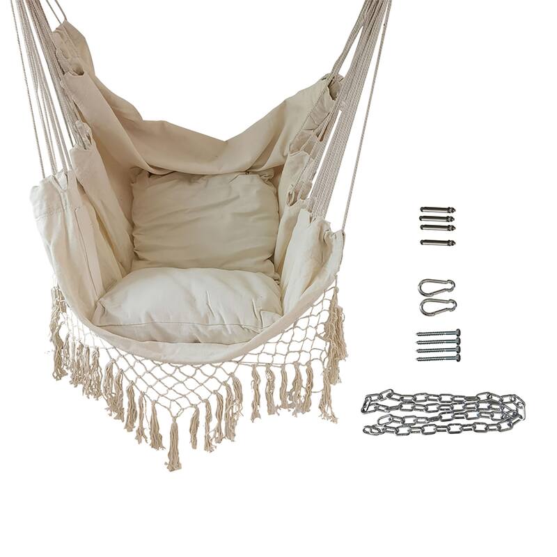 ALEKO Patio Hanging Rope Swing Hammock Chair Side Pocket Supports up to 440 lbs