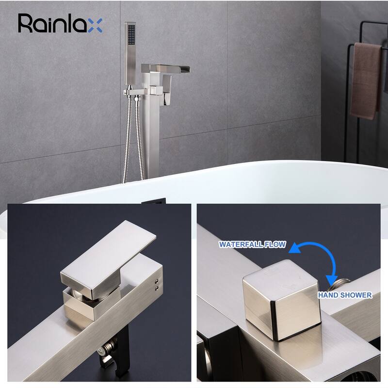 Rainlex Modern Waterfall Freestanding Bathtub Filler Faucet Floor Mount