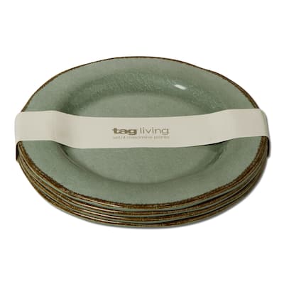 9"x9" Veranda Cracked Glazed Solid Wavy Edge Melamine Dinnerware Salad Plate Dishwasher Safe Indoor Outdoor Green