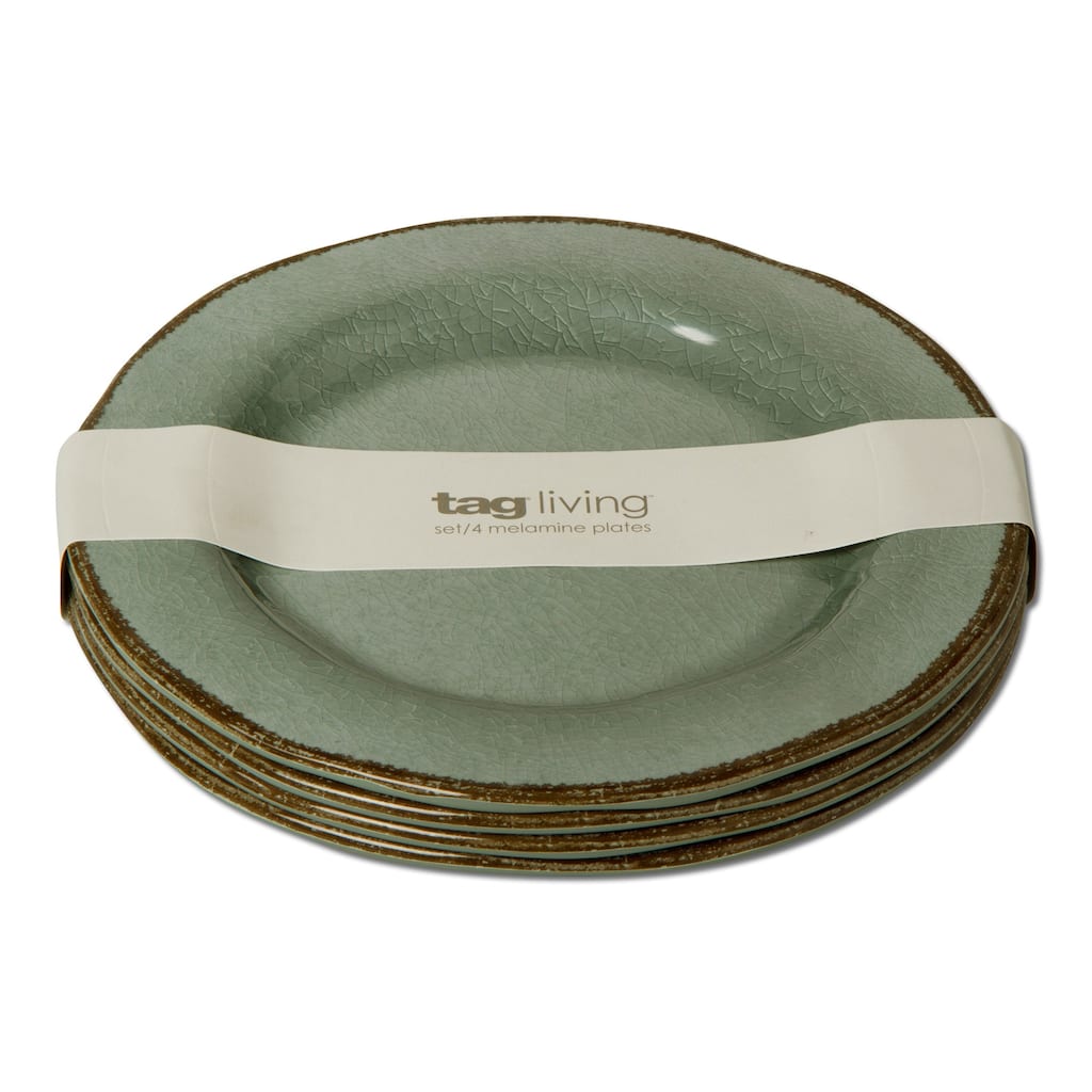 9"x9" Veranda Cracked Glazed Solid Wavy Edge Melamine Dinnerware Salad Plate Dishwasher Safe Indoor Outdoor Green
