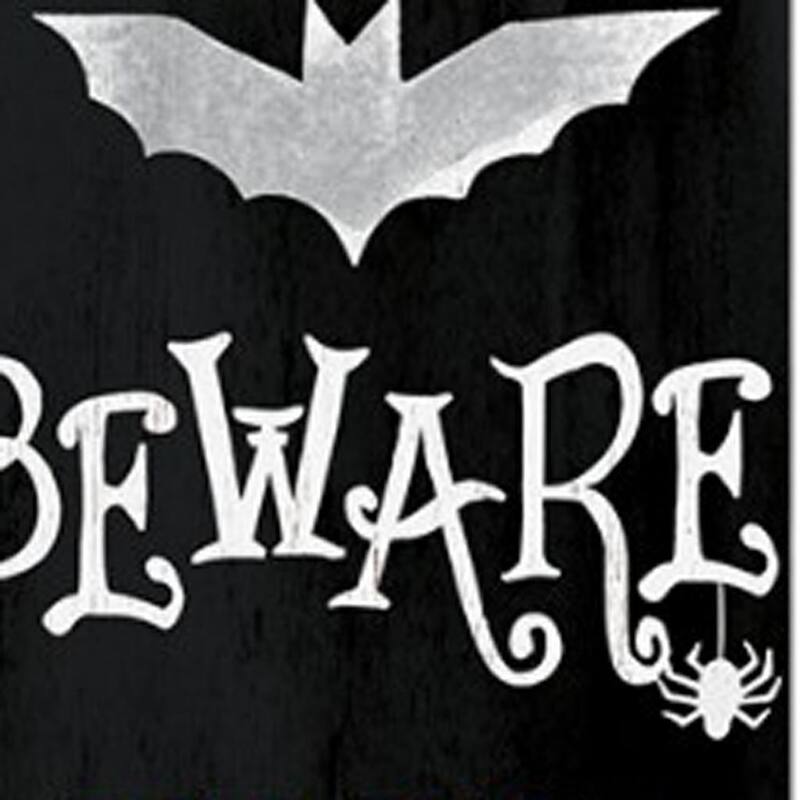 HomeRoots 72" Black And White Solid Wood Beware Halloween Ghost Porch Sign