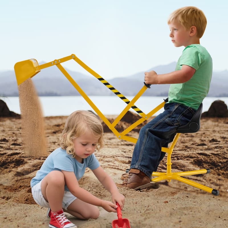 Kids Ride-On Excavator Toy with Rotating Bucket and Realistic Shovel for Outdoor Fun Ages 3 Years Plus - 48.5" x 24.5" x 24.5"
